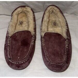 UGG Women Ansley Purple Suede Slippers Moccasin Shoes Wool Lined Size 7
